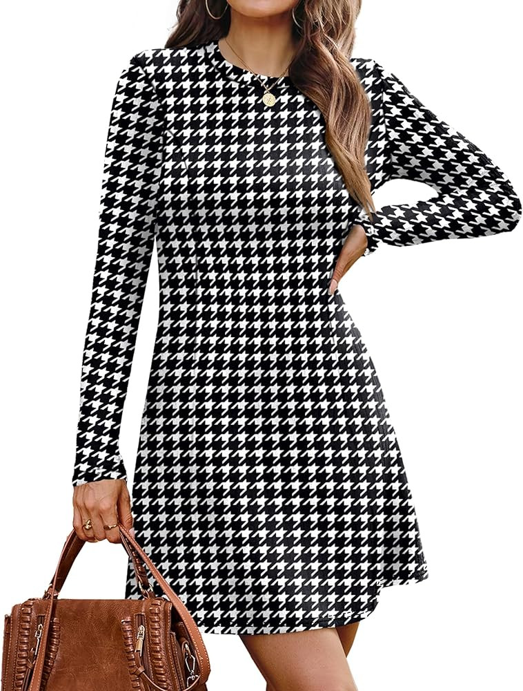 OFEEFAN Fall Dresses for Women 2025 Long Sleeve Crew Neck Sweater Dress | Amazon (US)