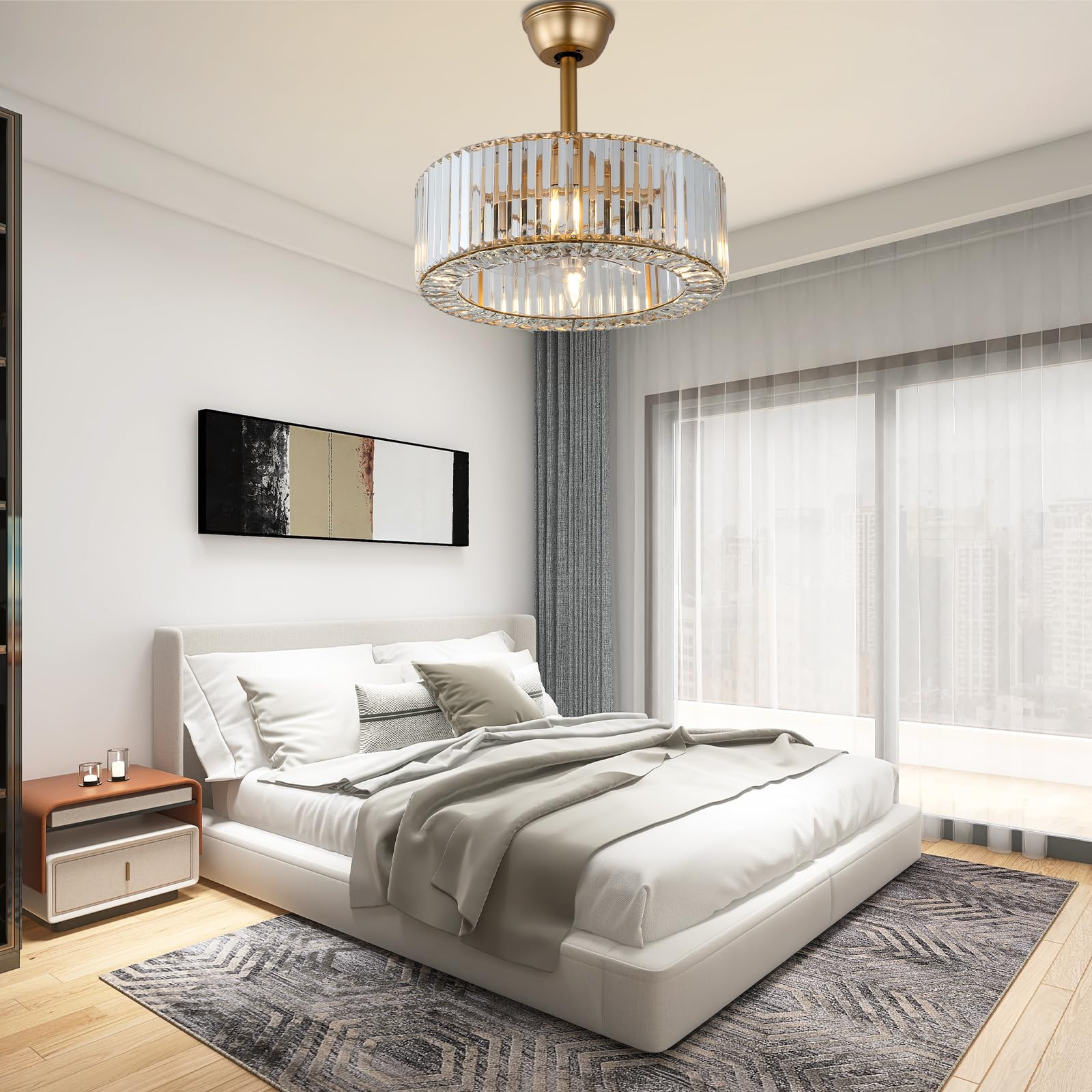 FRIXCHUR Modern Chandelier Ceiling Fan with Lights Crystal Fandeliers with Lights and Remote Gold... | Amazon (US)