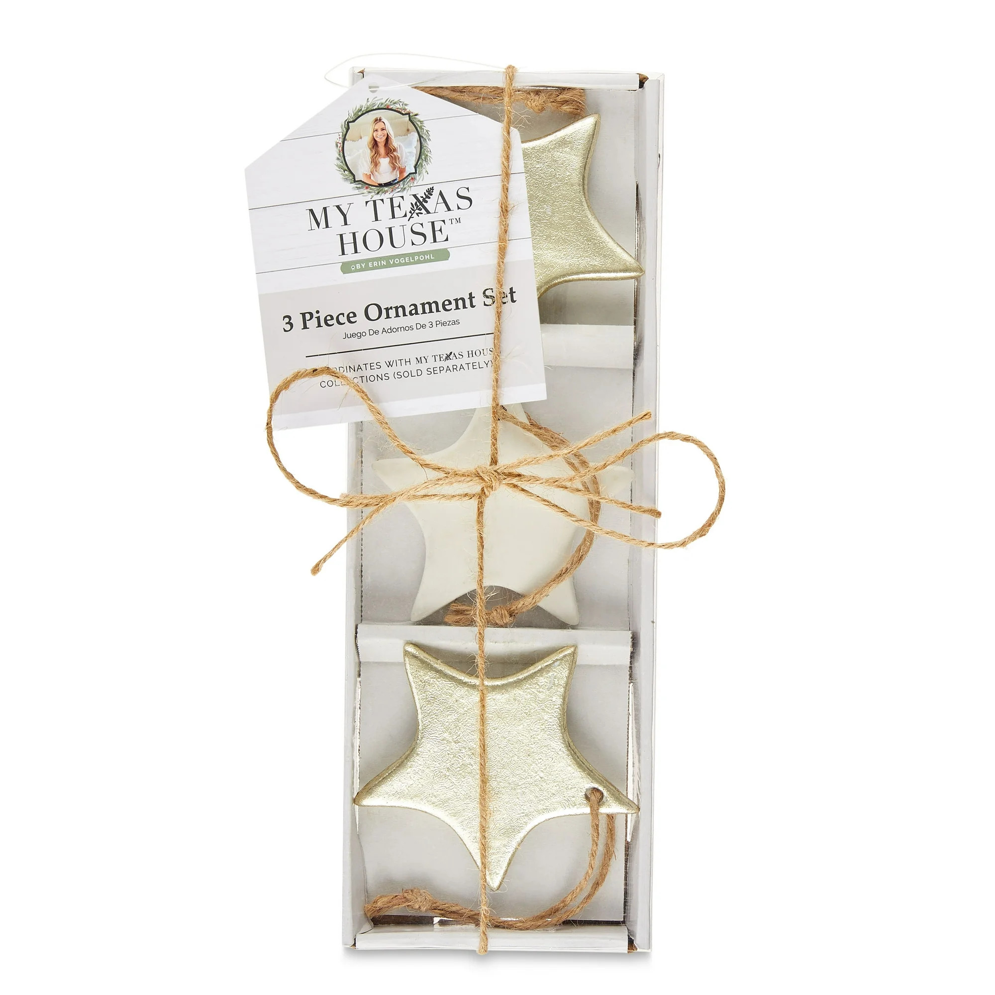 Mt Texas House White and Gold Star Hanging Ornaments, 3 Count | Walmart (US)