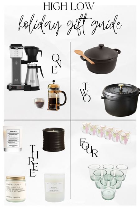High low holiday gift guide 2022

ONE // The Moccamaster Coffee Machine | French Press (Add a bag of coffee or loose-leaf tea for luxe detail without the price tag.)

TWO // Staub Dutch Oven | Our Place Perfect Pot

THREE // Candles: Maison Margiela REPLICA By The Fire | Loewe Licorice | Anecdote Comfort Zone | Sydney Hale Woods (wallet-friendly luxe scent) 

FOUR // Bernadette Pibk Grapes Water Glasses | Mexican Handmade Recycled Glassware 

#LTKGiftGuide