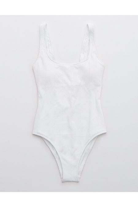 Aerie Crinkle Scoop One Piece Swimsuit Women's White XXL Long | American Eagle Outfitters (US & CA)
