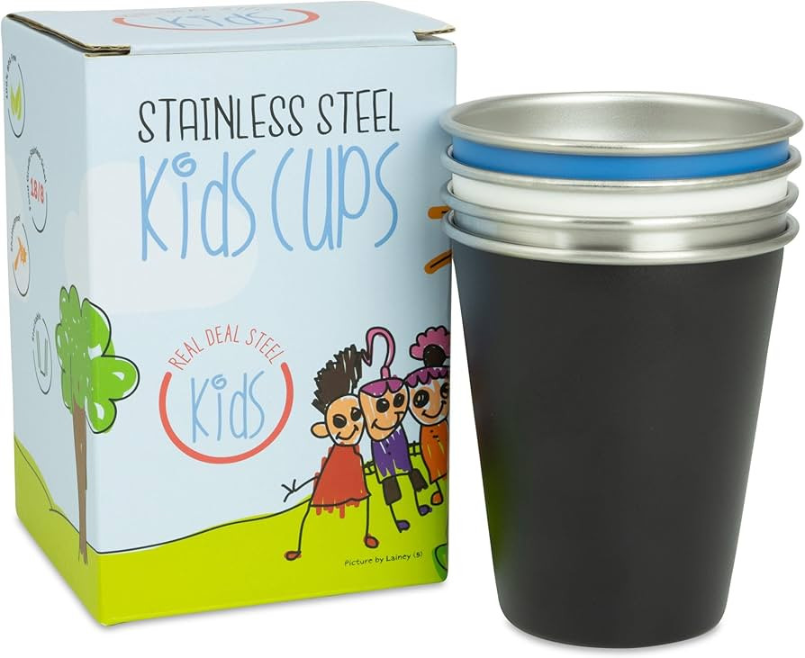 Stainless Steel Kids Cups - Set of 4 - Metal Cups for Children and Toddlers, Premium 10 oz Drinki... | Amazon (US)