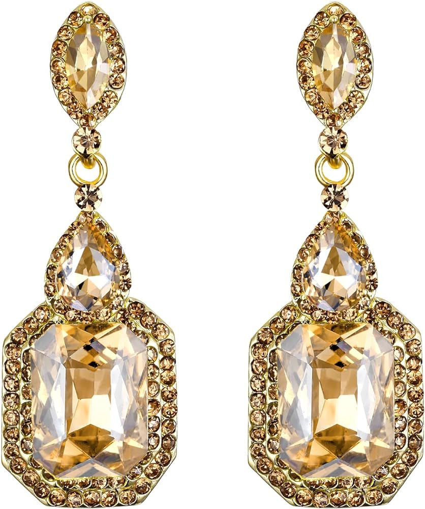 BriLove Women's Wedding Bridal Crystal Emerald Cut Infinity Figure 8 Chandelier Dangle Earrings | Amazon (US)