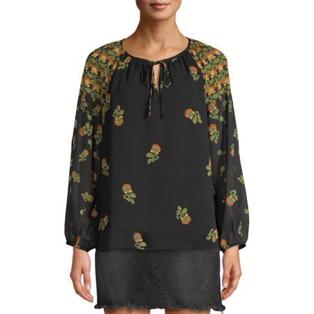 Scoop Peasant Blouse Floral Print Women's | Walmart (US)