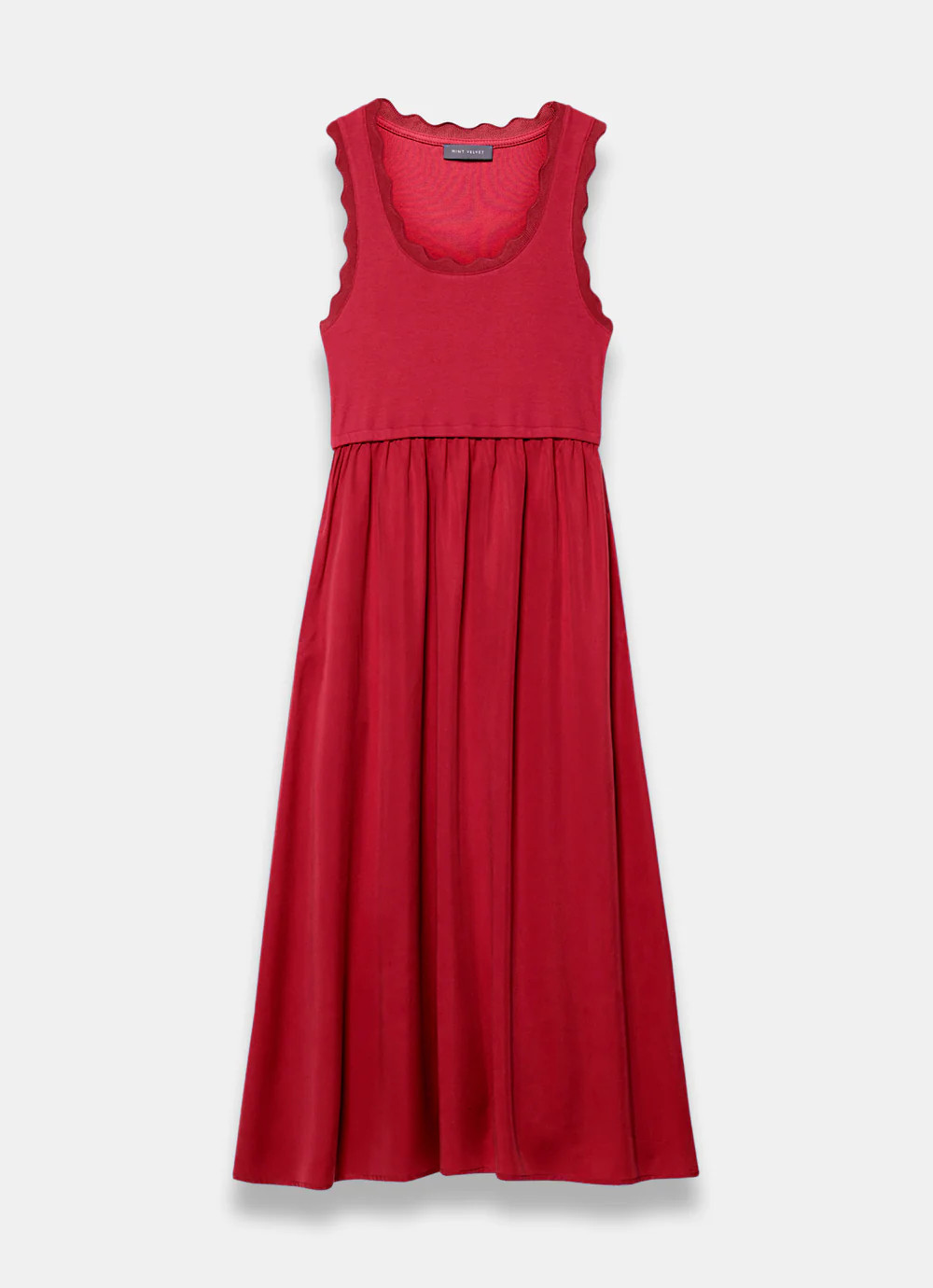 Red Scallop Trim Midi Dress | Mint Velvet