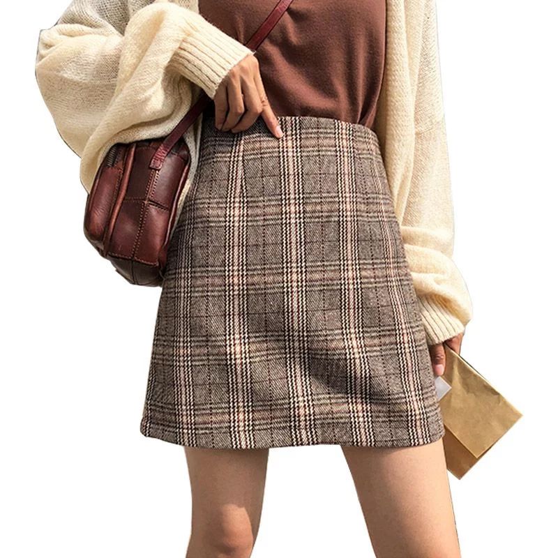 BAGGUCOR - Women High Waist Bag Hip Woolen Wild Skirt Plaid Print A-Line Maxi Dress Autumn - Walm... | Walmart (US)