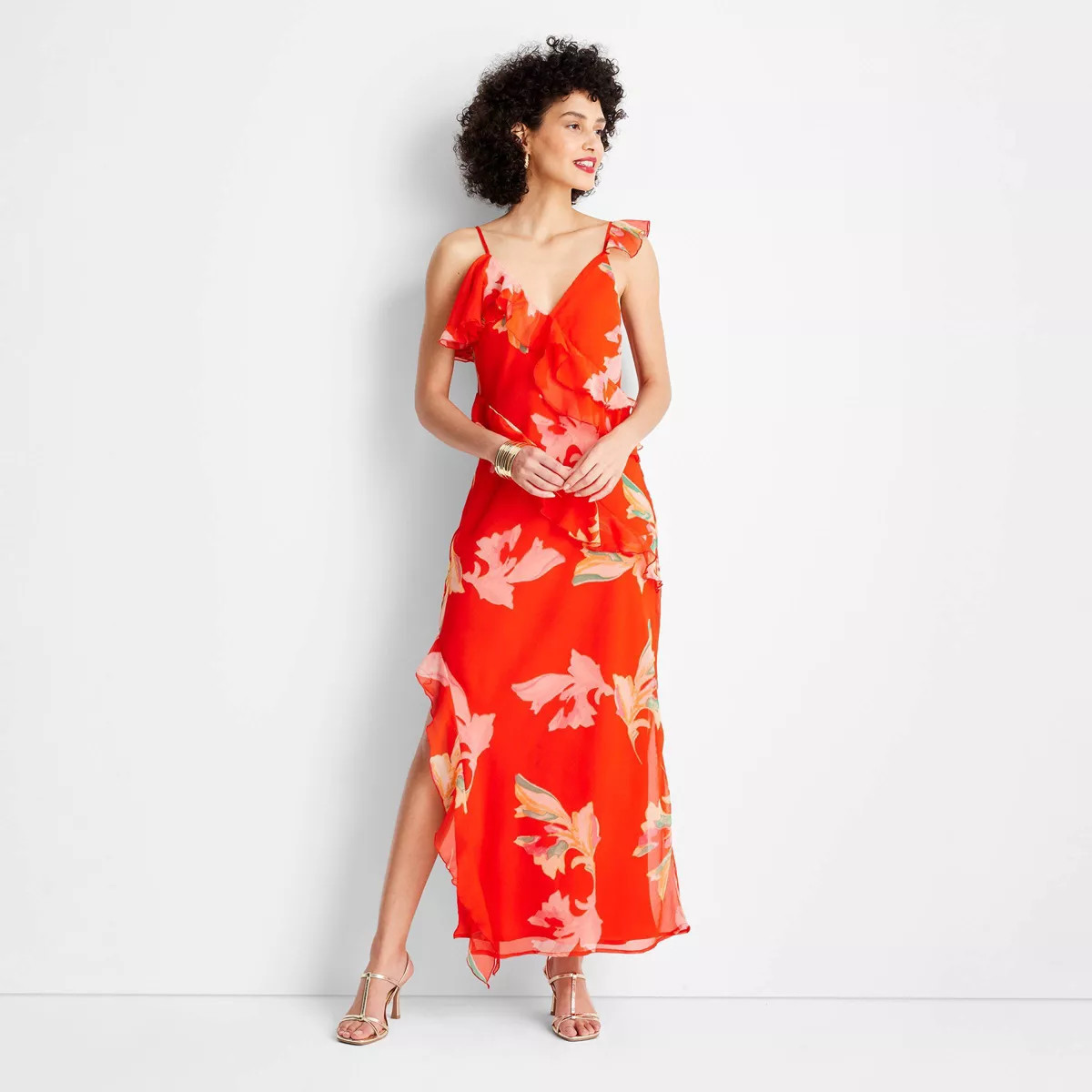 Women's Ruffle Ankle Length Dress - Future Collective™ with Jenee Naylor Red Floral S | Target