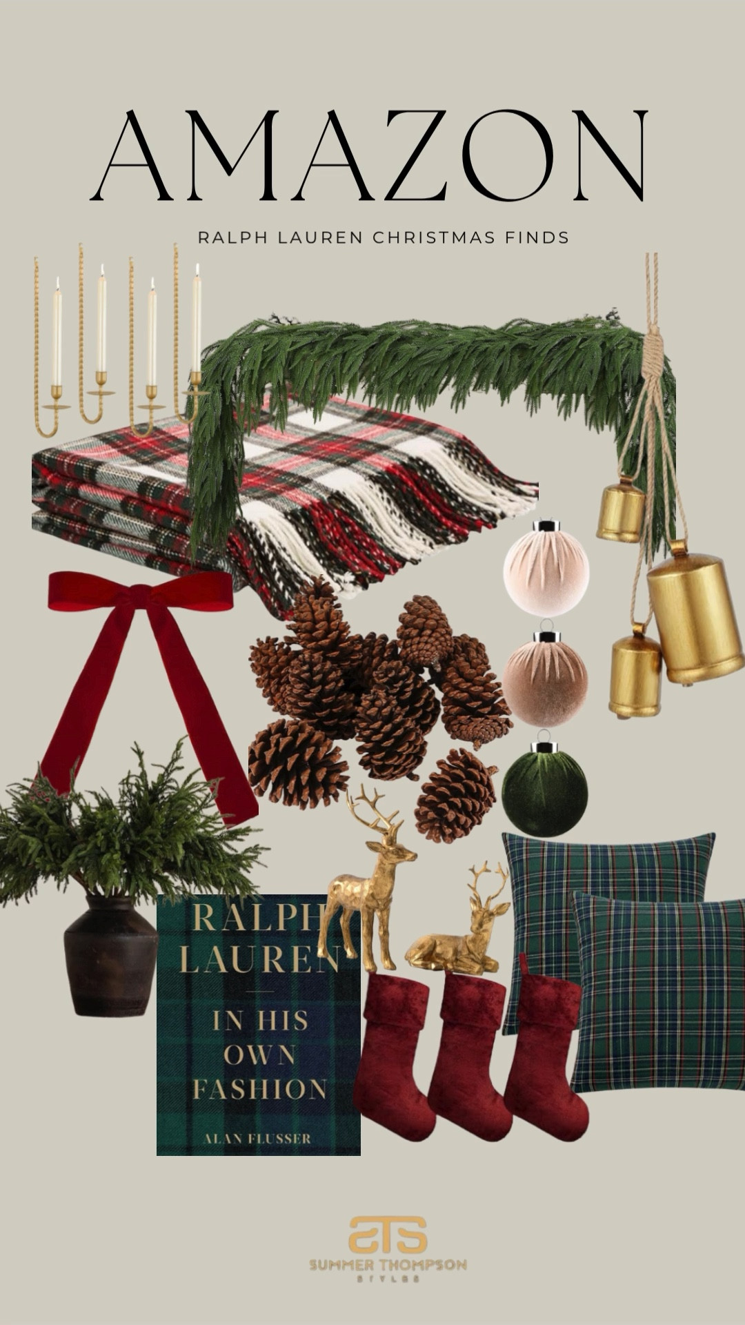 Classic holiday pieces inspired by Ralph Lauren.

Plaid throw. Garland. Gold bells. Velvet ornaments. Pinecones. Red bow. Evergreen arrangement. Brass reindeer. Plaid pillows.

#HolidayHomeDecor #ClassicChristmas #CozyHolidayStyle #ChristmasInspo #SeasonalDecor


#LTKHome #LTKHoliday