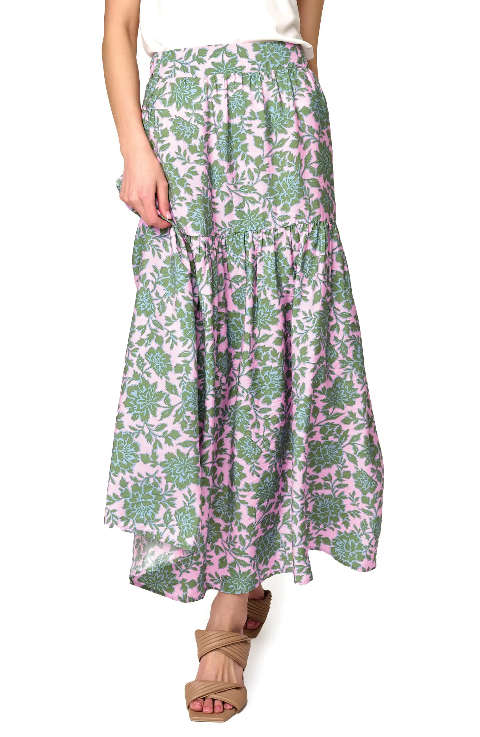 GIBSONLOOK Playa Floral Tiered High Waist Maxi Skirt | Nordstrom | Nordstrom