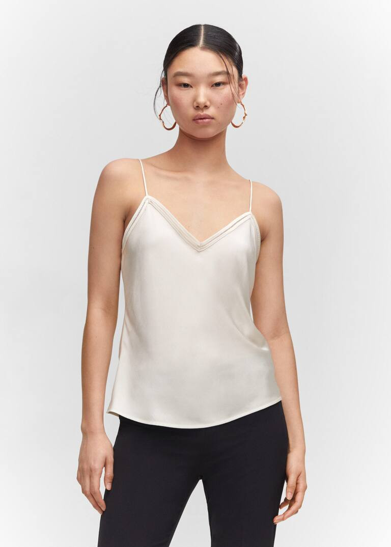 Satin lace top -  Women | Mango USA | MANGO (US)