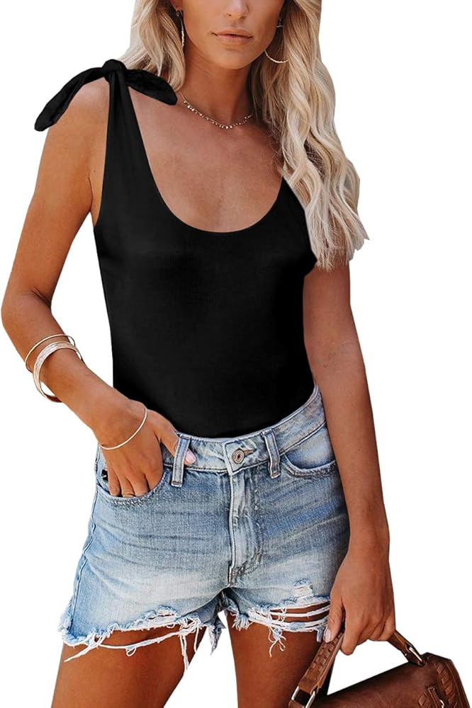 Clarisbelle Women's Tie Strap Sleeveless Bodysuits | Amazon (US)