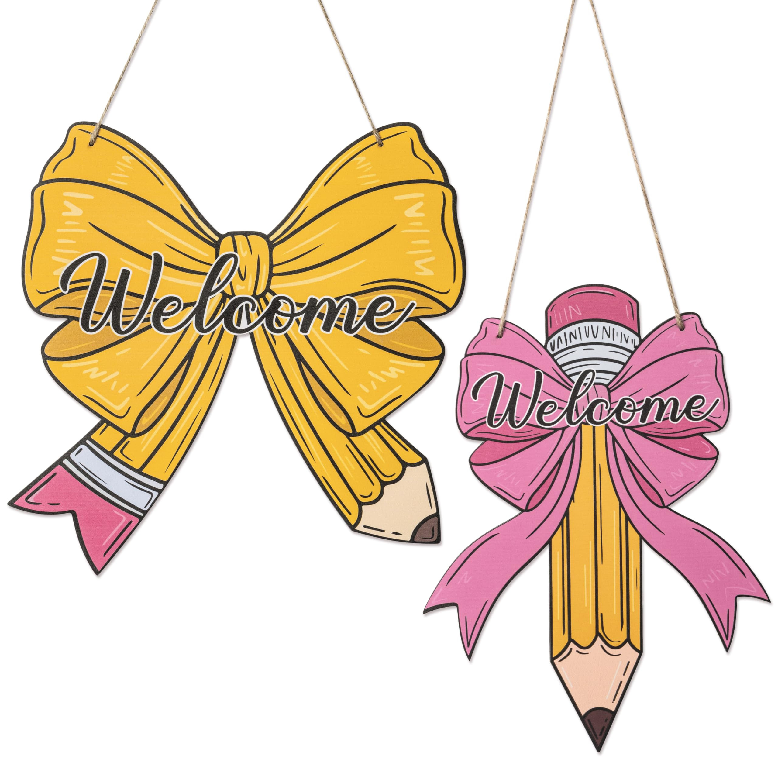 Haooryx Pencil Coquette Bow Wooden Door Sign - 2Pcs Back to School Aesthetic Hanging Welcome Sign... | Amazon (US)