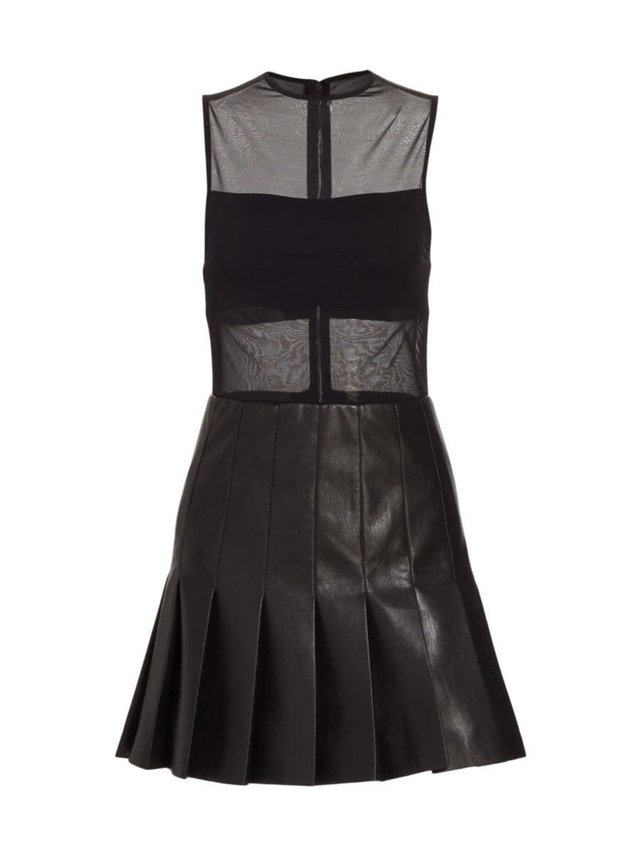 Chara Mesh & Faux Leather A-Line Minidress | Saks Fifth Avenue
