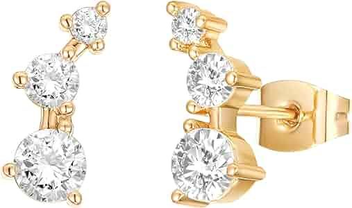 14K Gold Plated Sterling Silver Post Mini Constellation Cubic Zirconia Ear Crawler Earrings - Tin... | Amazon (US)