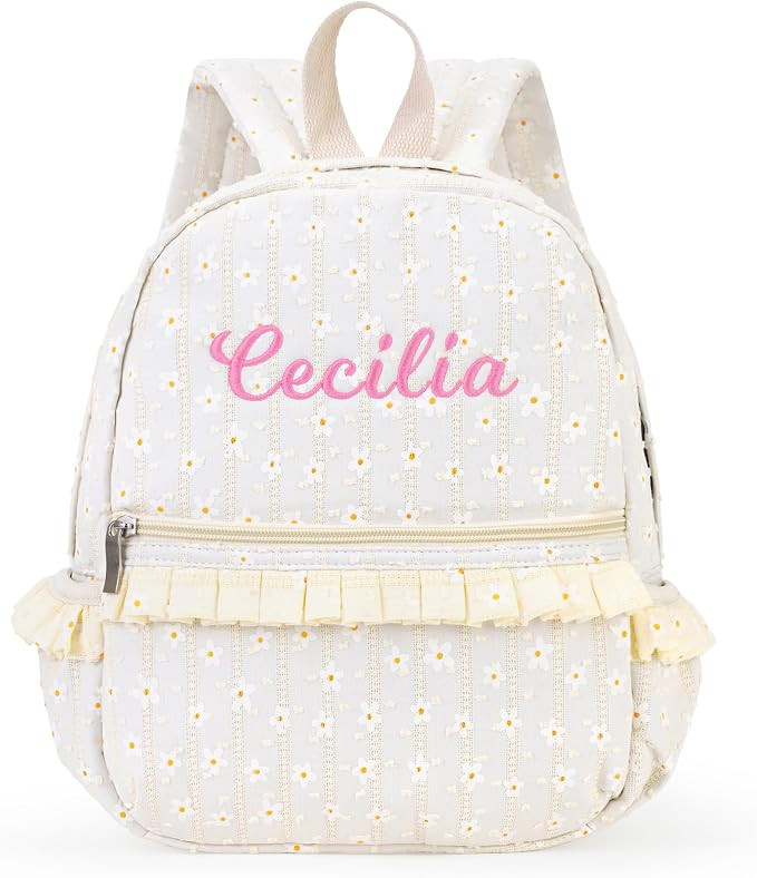 Floral Daycare Backpack Personalized Yellow Backpack with Embroidered Name - 12inch Preppy Daypac... | Amazon (US)