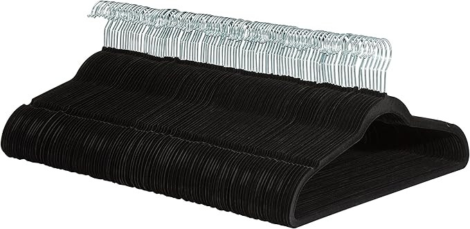 Amazon Basics Slim, Velvet, Non-Slip Suit Clothes Hangers, Black/Silver - Pack of 100 | Amazon (US)