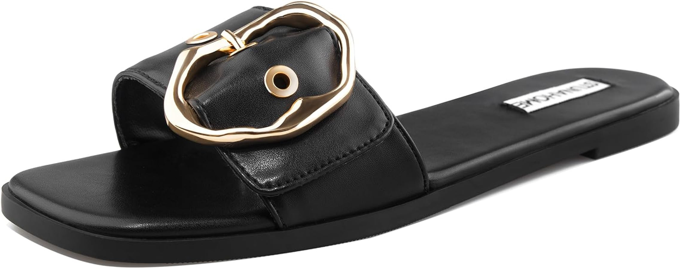 STUNAHOME Flat Sandals Women Fashion Slides With Soft Leather Paired with Metal buckle Slippers | Amazon (US)