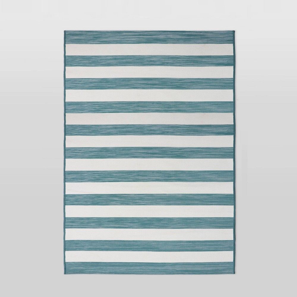 6'x9' Worn Stripe Outdoor Rug Turquoise - Threshold | Target