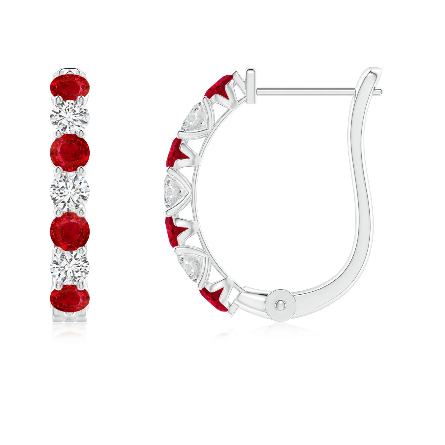 Ruby and Diamond Huggie Hoop Earrings | Angara US