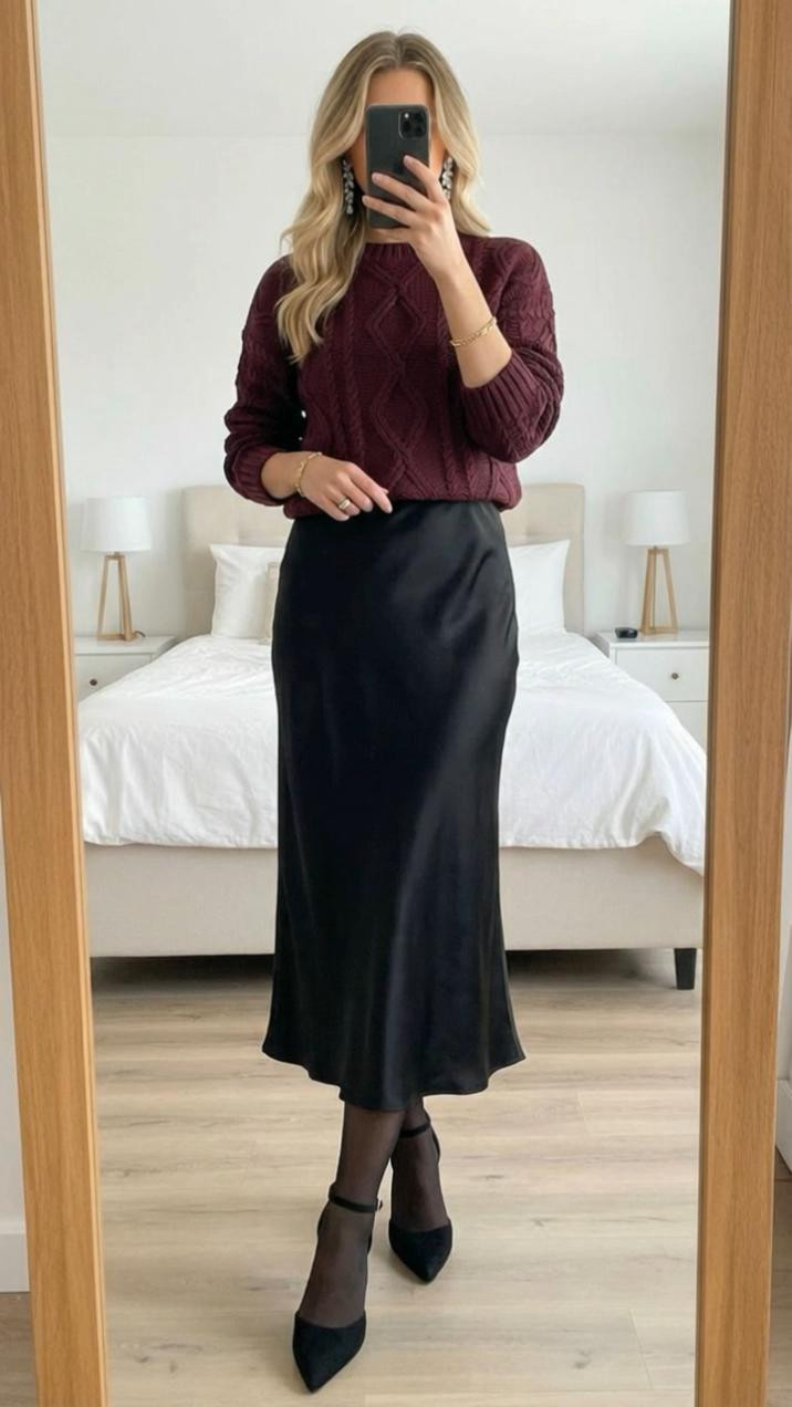 As your outfit is perfect for a fall winter and in the spring, you can change up the color of the sweater or the skirt to go with the season and then also perfect for the Office completely covered love having the tights and the shoes, but you can also add boots to this look or a fur jacket

#LTKWorkwear #LTKOver40 #LTKFindsUnder50