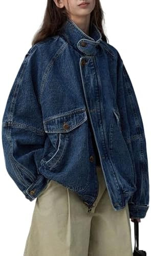 loveimgs Women Oversized Jean Jacket Zip Up Denim Trucker Jacket Boyfriend Pilot Coat Y2k Baggy J... | Amazon (US)