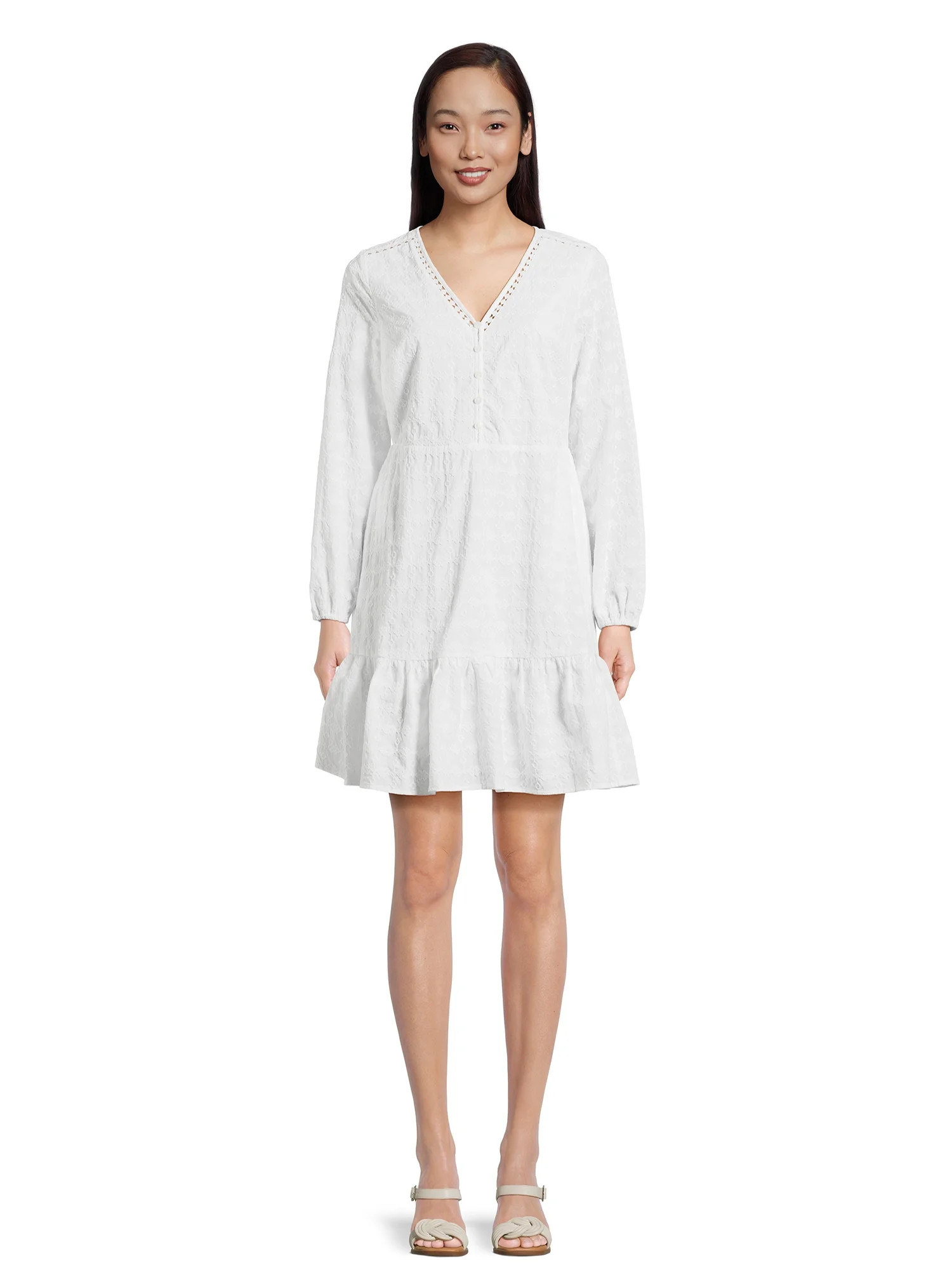 Time And Tru Women Tiered Mini Eyelet Dress | Walmart (US)