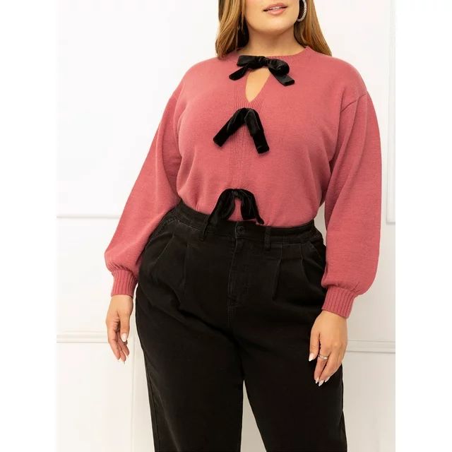 ELOQUII Elements Women's Plus Size Bow Sweater, Midweight | Walmart (US)