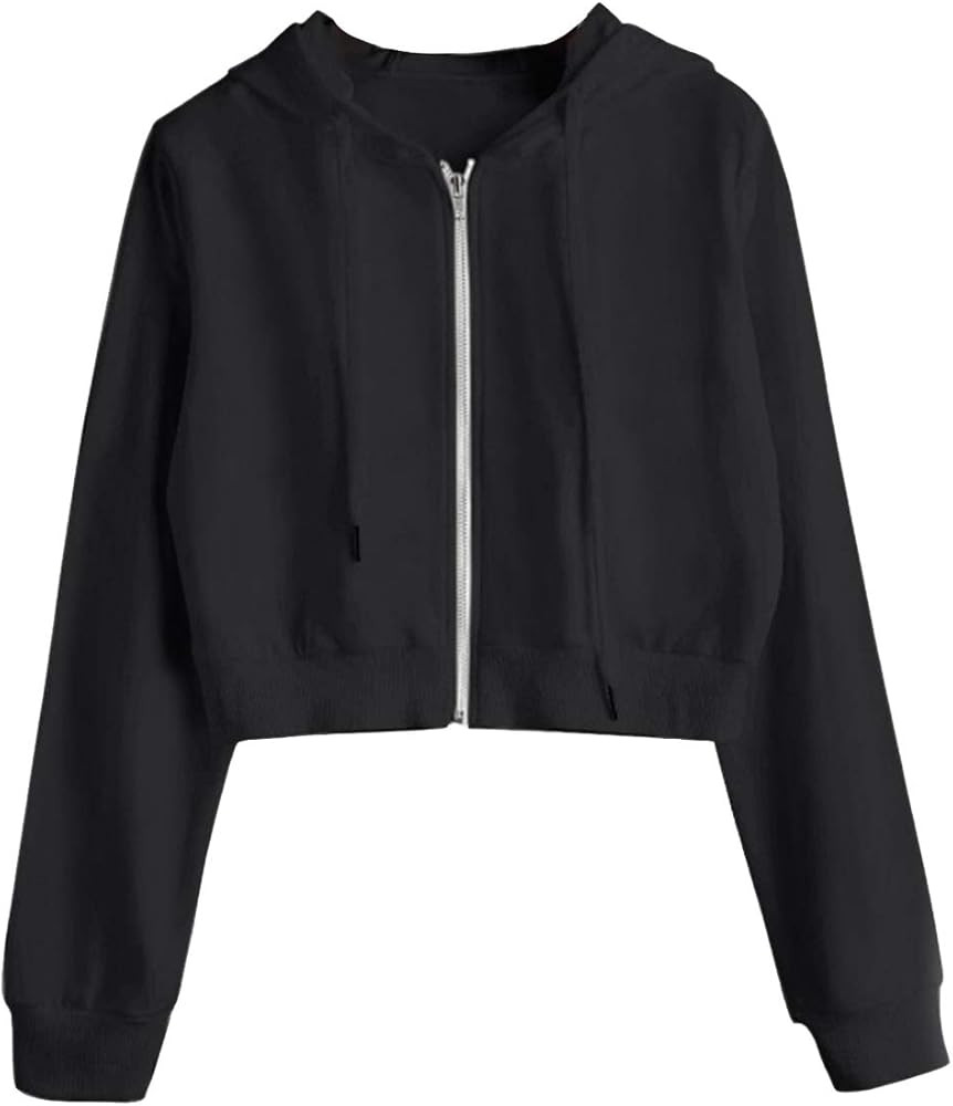 Yimoon Women's Casual Workout Long Sleeve Crop Tops Zip Up Hoodies Sweatshirts | Amazon (US)