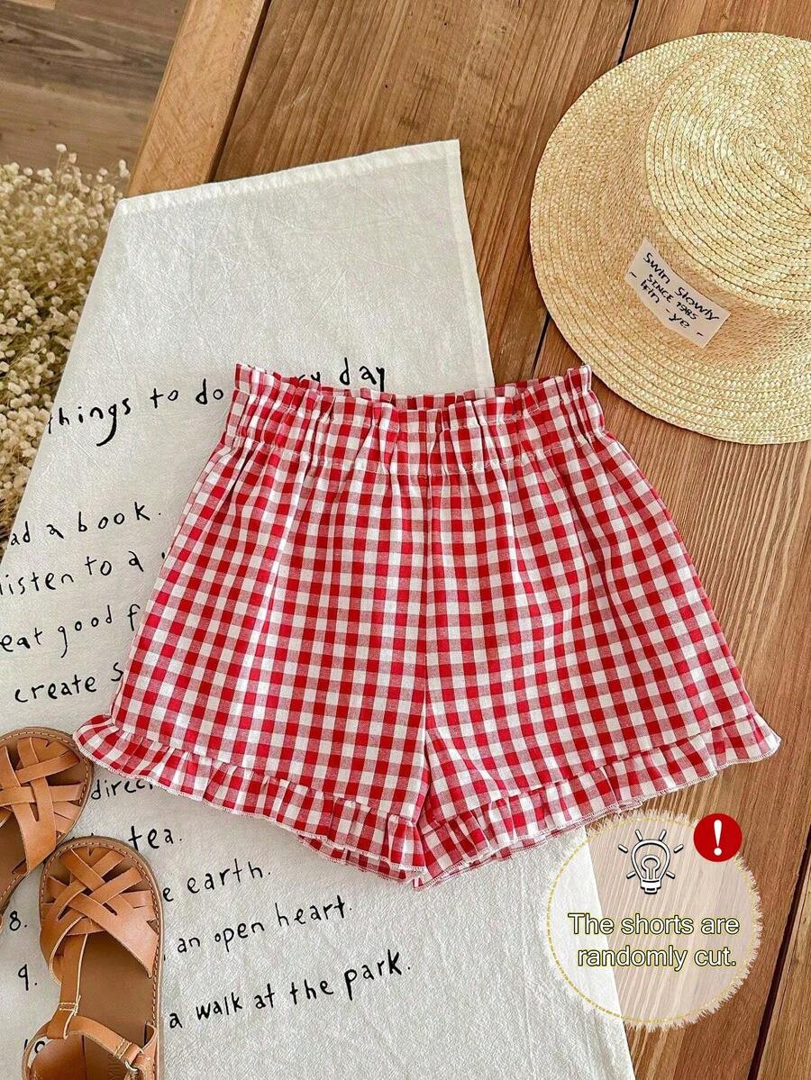 Young Girl Plaid Shorts, Random Cut, Spring/Summer Girls Bottoms | SHEIN