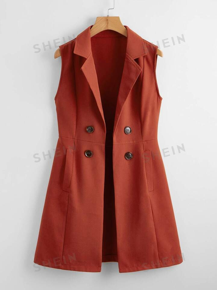 SHEIN Clasi Double Button Lapel Neck Vest Blazer | SHEIN