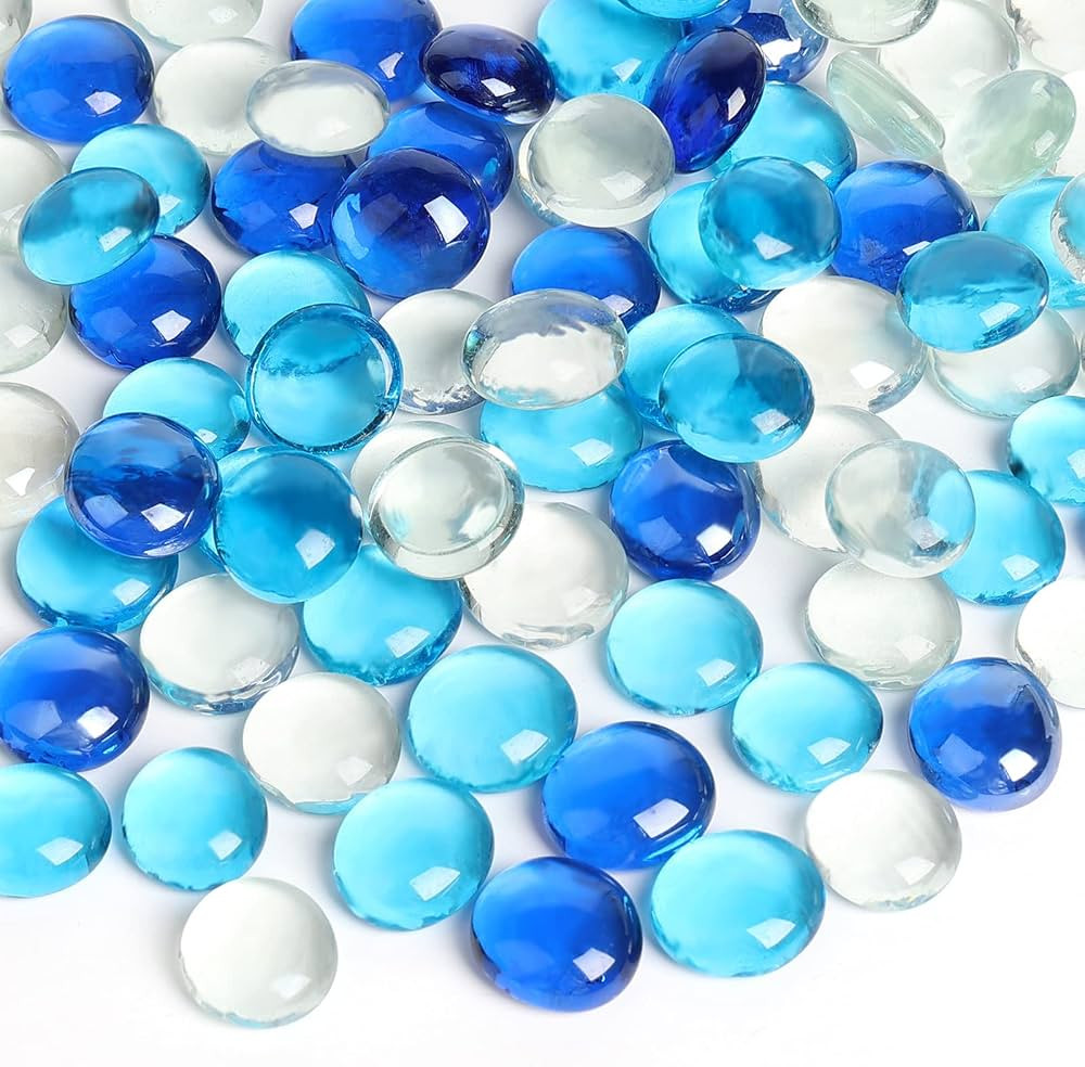FUTUREPLUS 5 Lb Flat Glass Marbles, 500PCS Blue Mixed Color Flat Gems Decorative Glass Stones Vas... | Amazon (US)