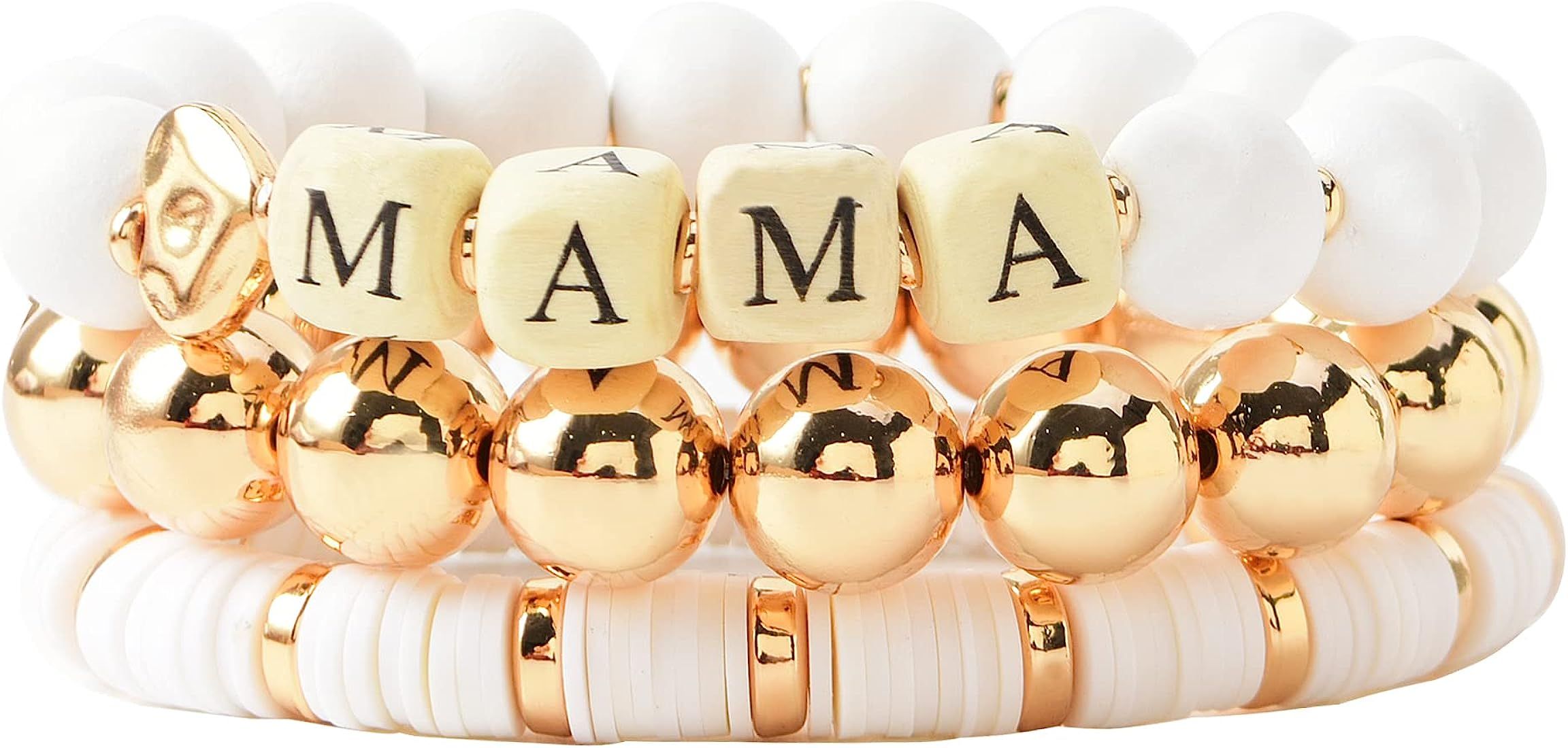 Mama Bracelets For Women Stack Gold Layered Beaded Bracelet Jewelry Birthday Gifts for Mom From Daug | Amazon (US)