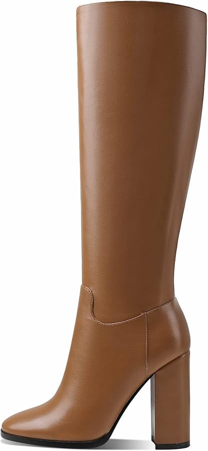 MODENCOCO Botas altas hasta la rodilla de tacón alto con cremallera mate para mujer, 4 pulgadas | Amazon (US)
