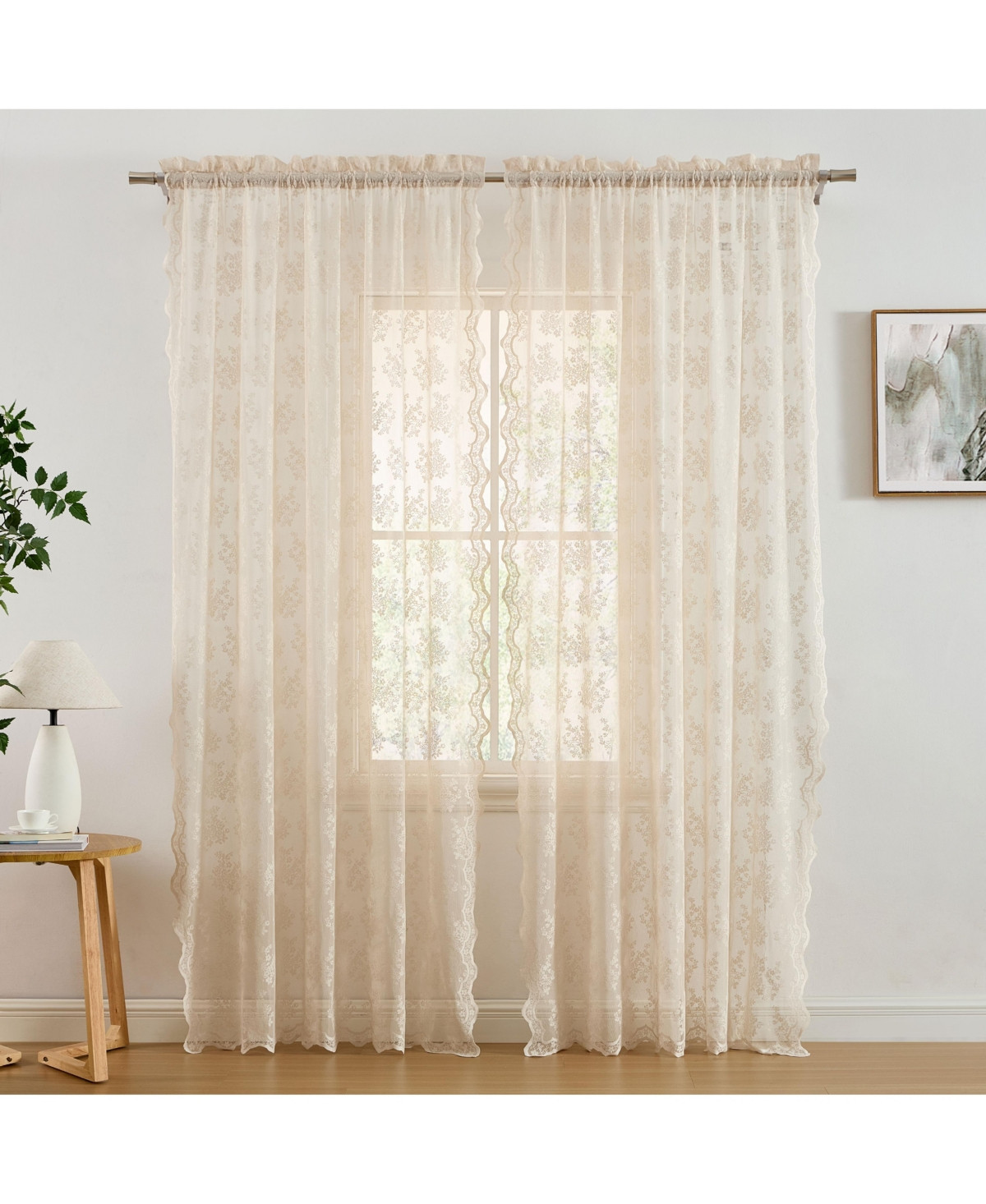 Hlc.me Jolene Floral Soft Decorative Lace Semi Sheer Light Filtering Rod Pocket Window Treatment Curtain Drapery Panels for Bedroom & Living Room - Se | Macy's