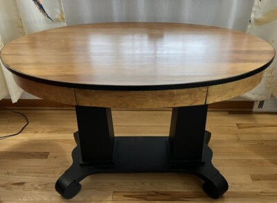 Beautiful Oval Library Table with Drawer Stained Top Base Painted Black | eBay US