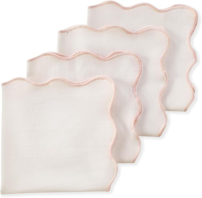 Scalloped Cloth Napkins, Soft 100% Cotton Dinner Napkins with Embroidered Wavy Edges, 18x18 Inch ... | Amazon (US)