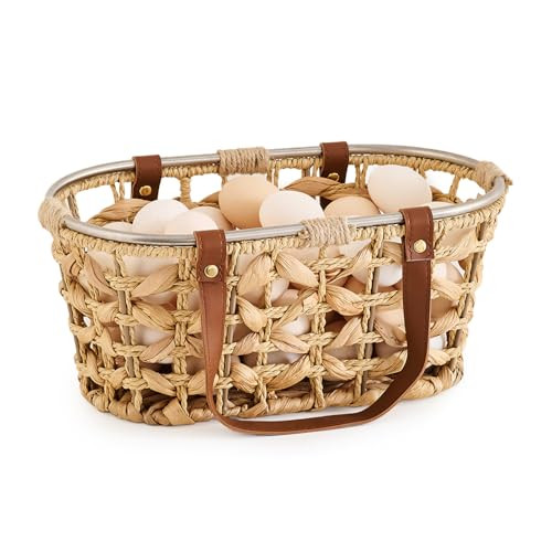 Egg Baskets for Collecting Fresh Eggs Farmhouse Handmade Wicker Hyacinth Egg Collecting Basket with Handle | Amazon (US)