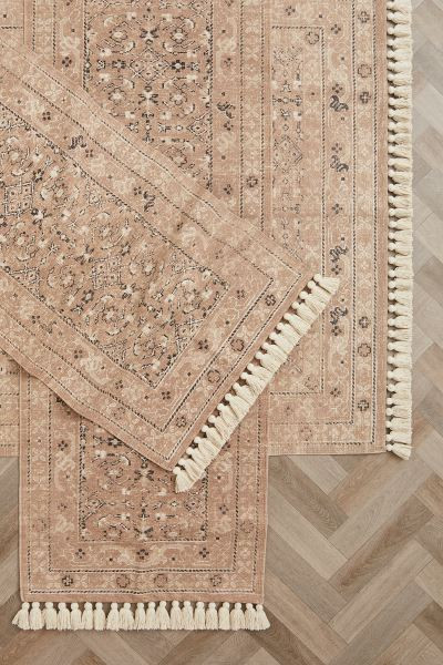 Patterned Rug with Fringe - Light pink/patterned - Home All | H&M US | H&M (US + CA)