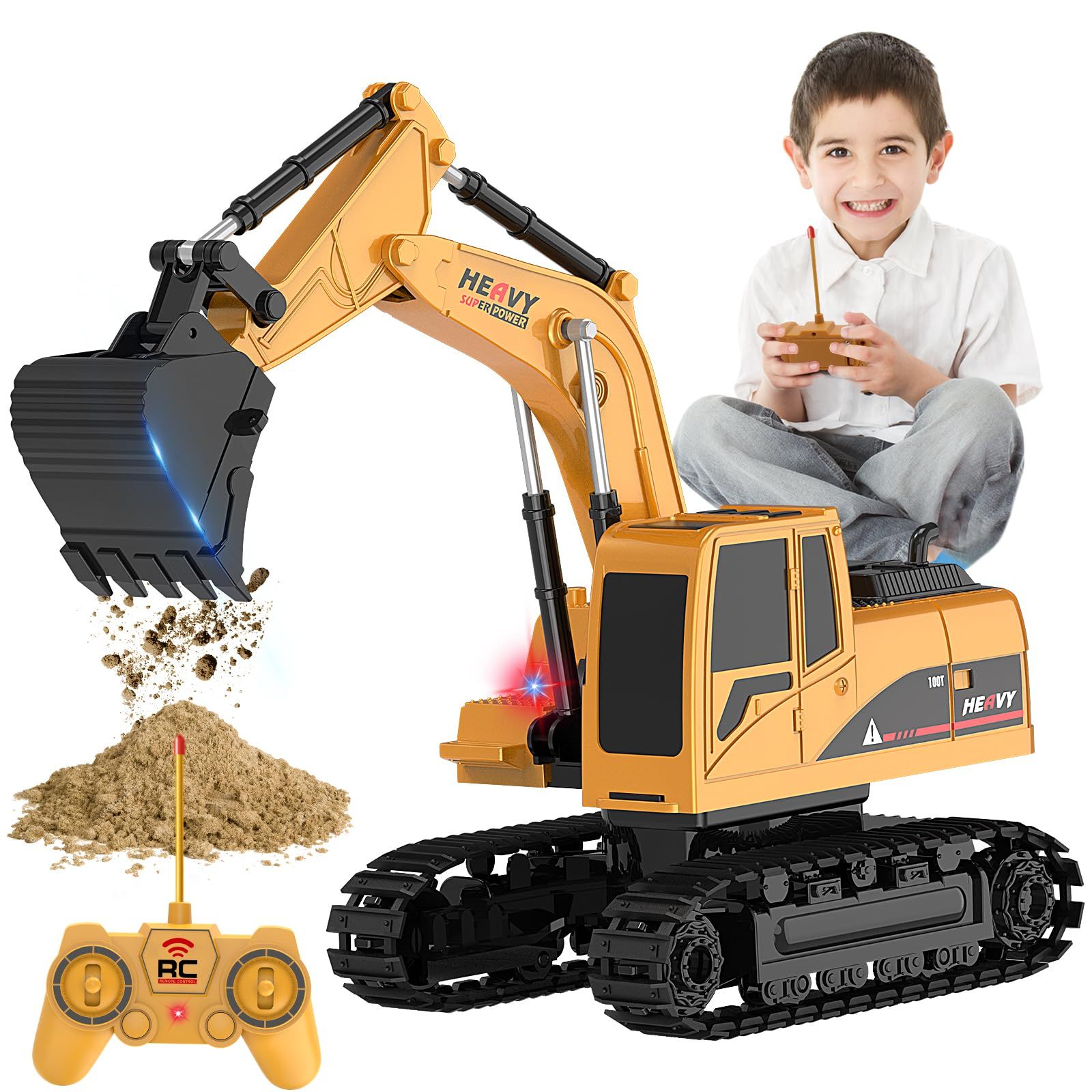 Construction Excavator Toy - Kids Toy Engineering Digger Truck, Remote Control Rechargable Hydraulic | Amazon (US)