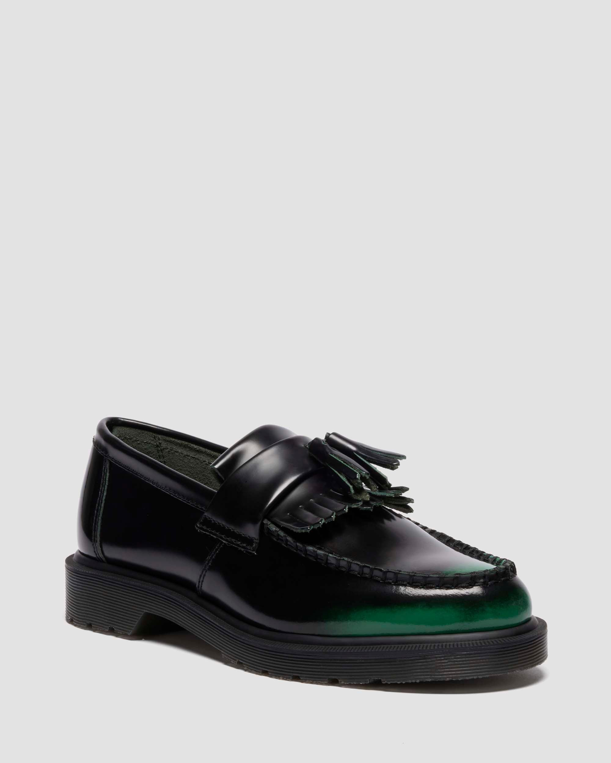 Adrian Tassel Arcadia Rub Off Leather Loafers in Green | Dr. Martens | Dr. Martens
