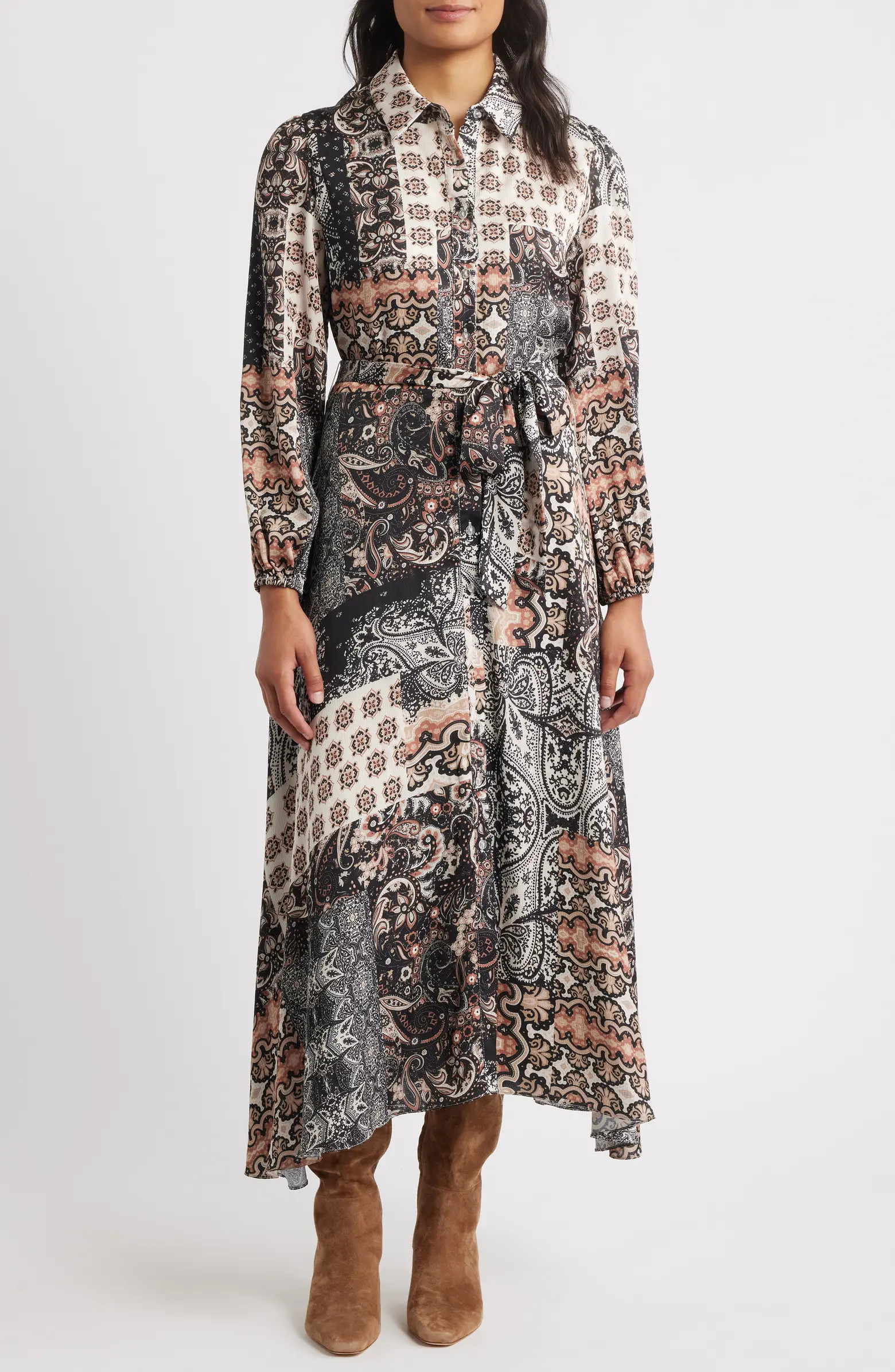Mixed Print Long Sleeve Cotton Shirtdress | Nordstrom