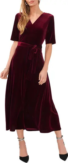 Chaus Tie Waist Velvet Midi Dress | Nordstrom | Nordstrom