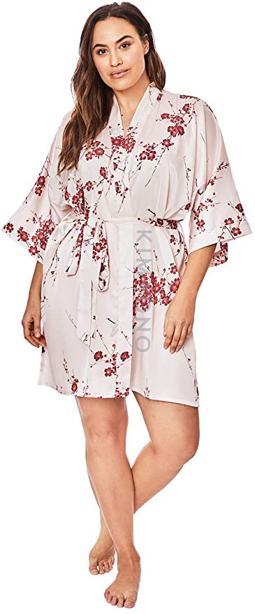 KIM+ONO Women's Plus Size Charmeuse Kimono Robe Short - Watercolor Floral | Amazon (US)