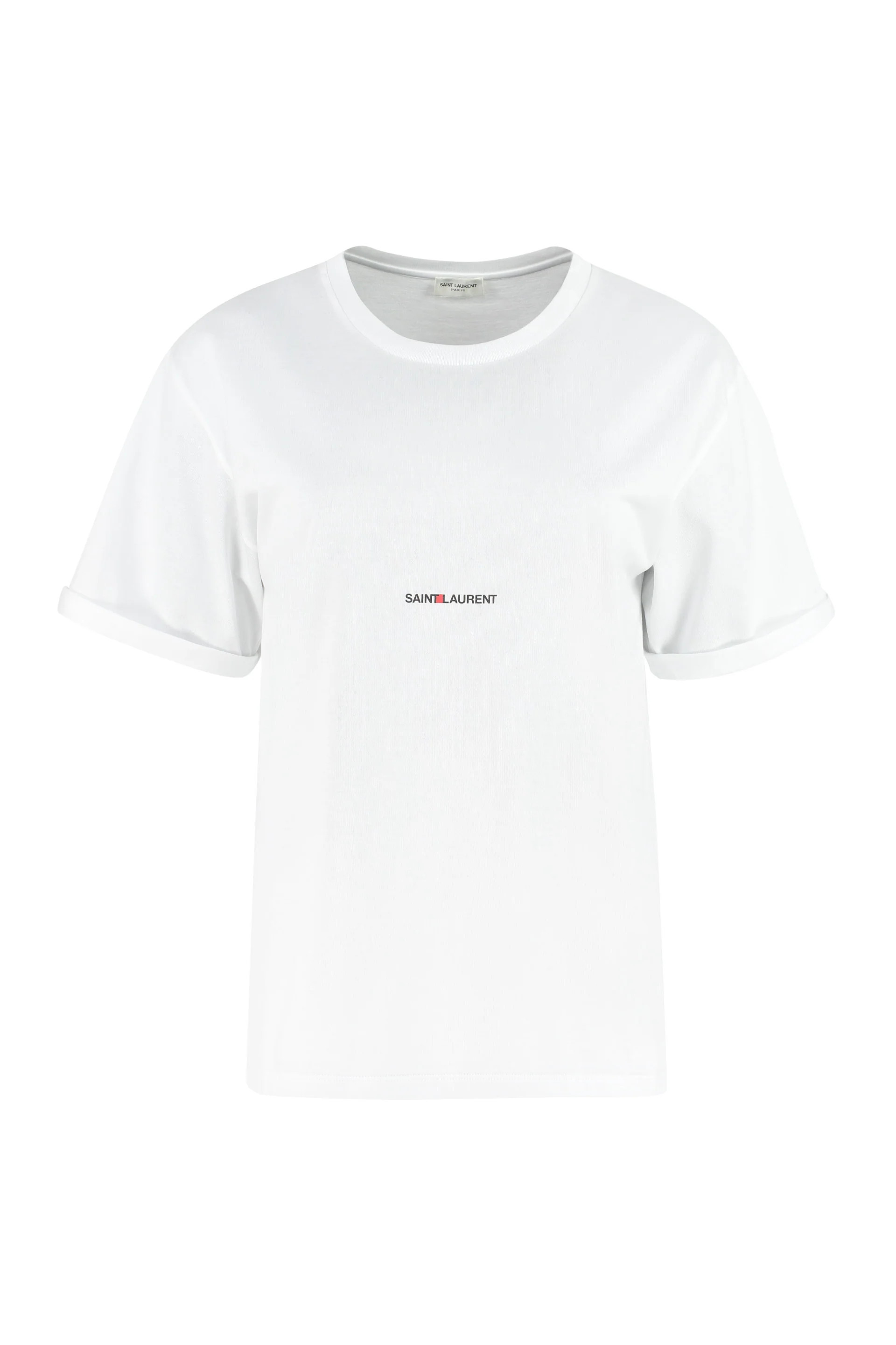 Saint Laurent Women's Cotton Crew-Neck T-Shirt in White | Size XS | 460876YB2DQ Color 9000 | LOZURI