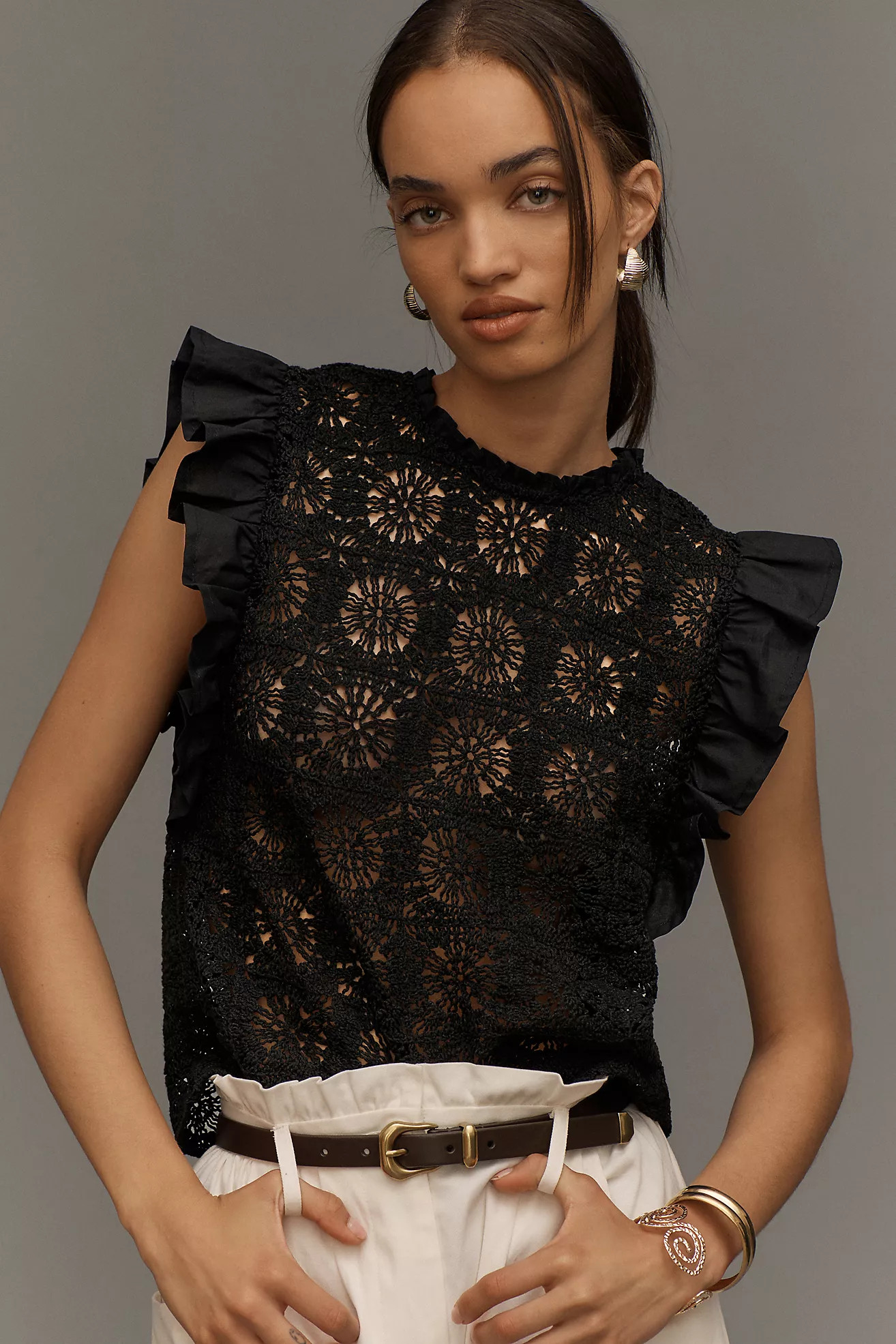 Flat White Crochet Ruffle Top | Anthropologie (US)