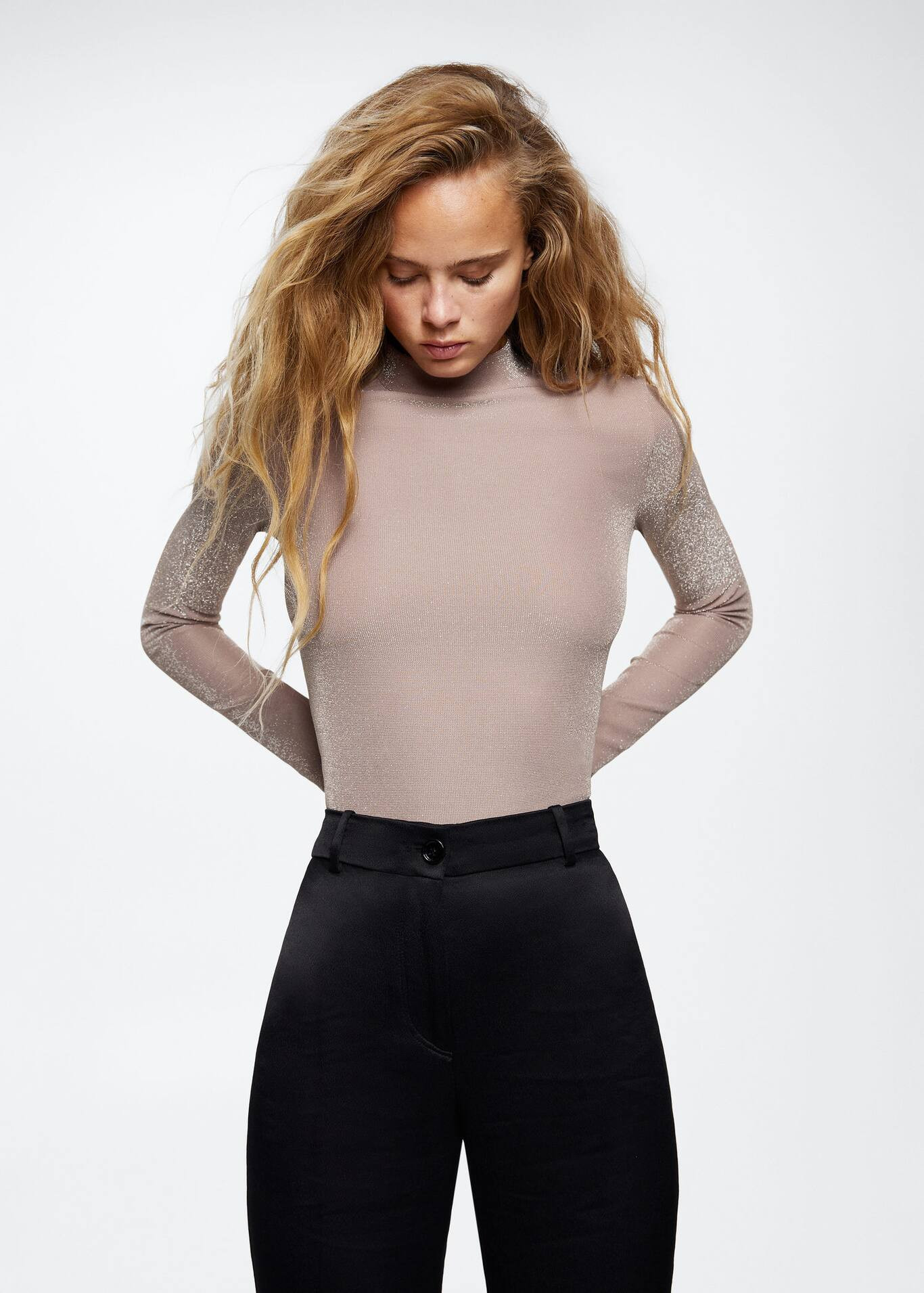 Shiny turtleneck t-shirt -  Women | Mango United Kingdom | MANGO (UK)