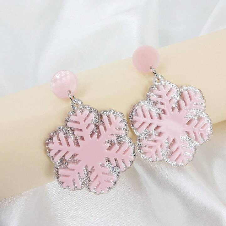 2pcs Women's Christmas Snowflake Pattern Acrylic Panel Design Versatile Personality Fashion Earri... | SHEIN
