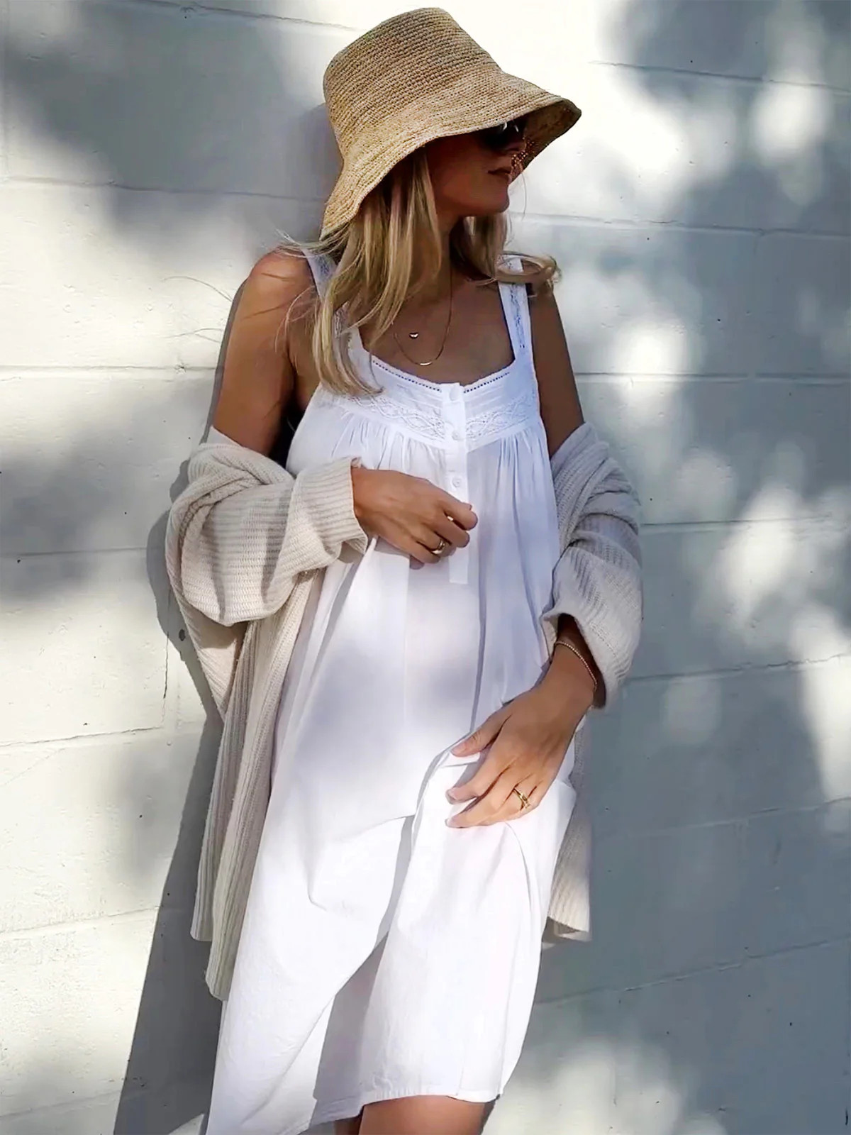 Joy Nightgown - Jacaranda Living Ladies White Cotton Nightgown, Lace, Buttons | Jacaranda Living