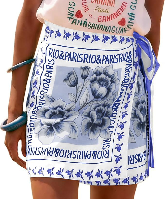 Womens Floral Wrap Skirt Summer Beach Mini Skort Tie Side High Waist A Line Boho Cover Up Skirts ... | Amazon (US)