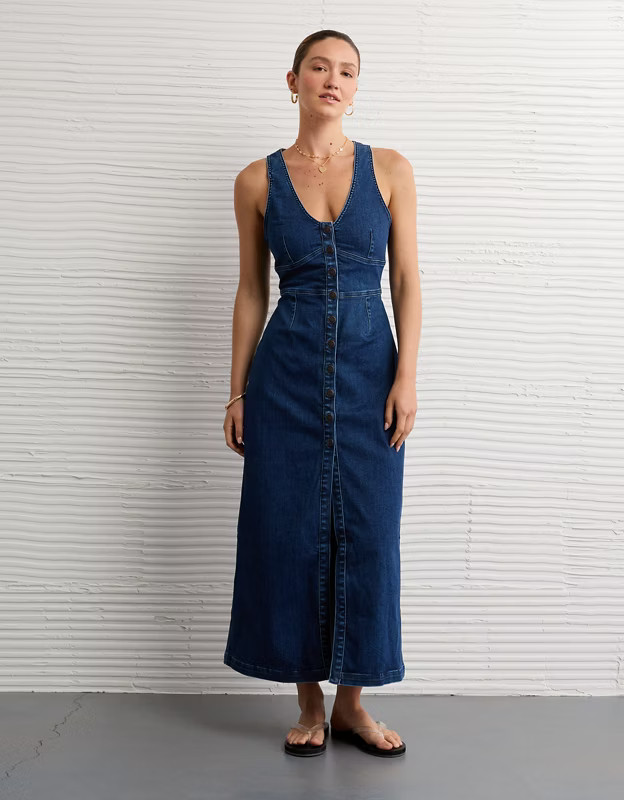 AE V-Neck Denim Maxi Dress | American Eagle Outfitters (US & CA)
